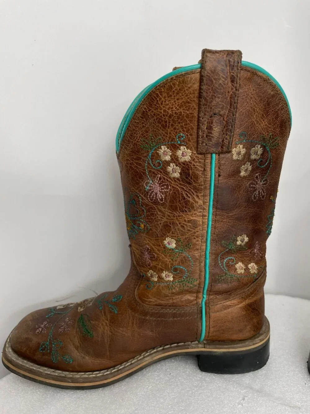 Smoky Mountain Leather Floral Western Cowgirl Boots Brown Turquoise Girls 13